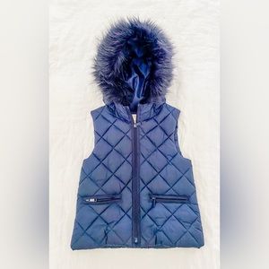 Navy Puffer Vest w/ Faux Fur Lined Hood
